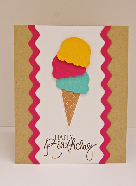 Stamps: Sweet as Can Be/Birthday Bash Sentiments Card: Kraft/White/Raspberry Fizz/Summer Sunrise/Hawai'in Shores Other: Ric-rac die/Sweet as Can Be die